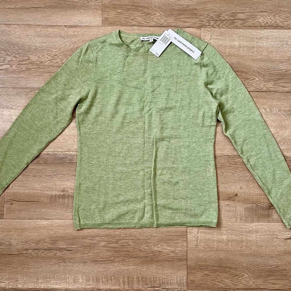NWT $196 The Cashmere Project Warm Sage 100% Cashmere Basic Crew Sweater Size M